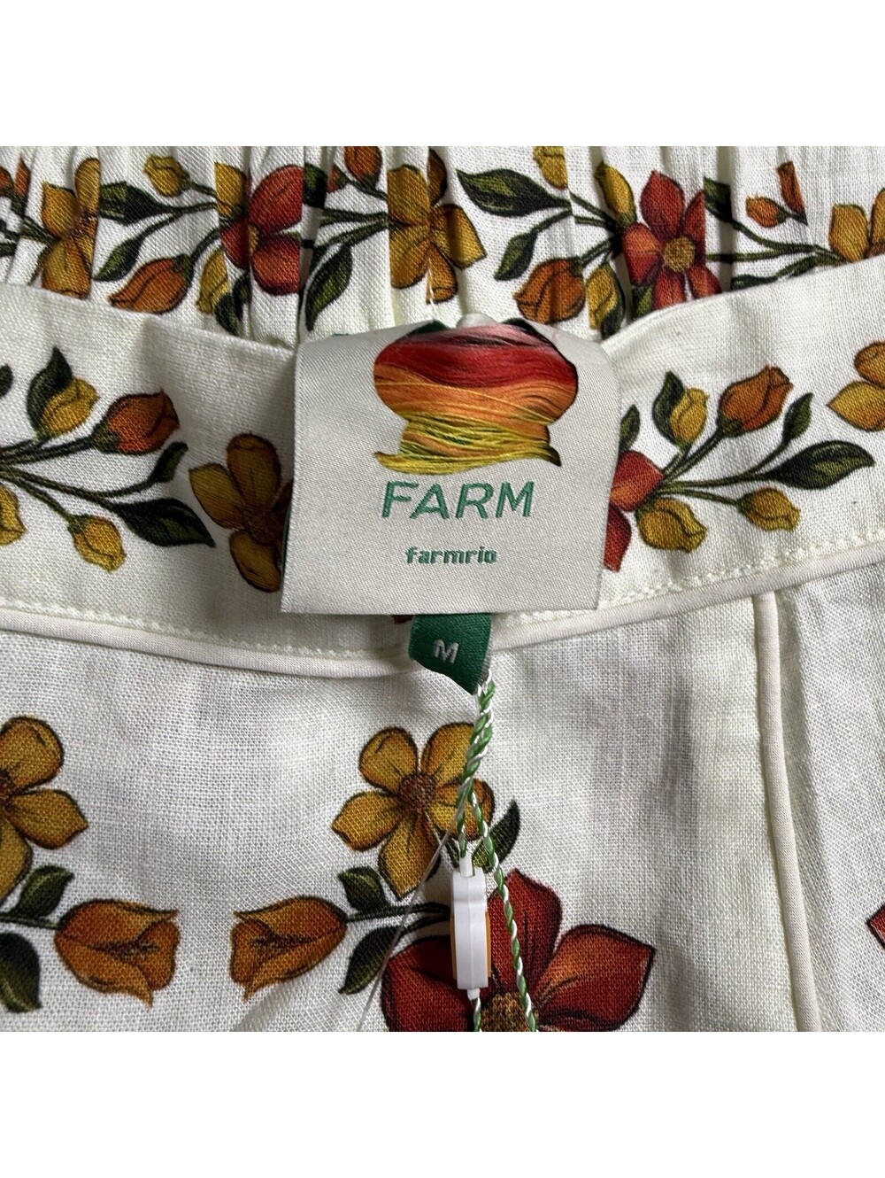 Farm Rio Lemon Bouquet Linen Blend Midi Skirt Medium M New NWT Off-White Floral - Picture 6 of 8